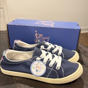 Jellypop Dallas Navy Canvas Sneakers Comfort Fit Slip On Cushioned 7